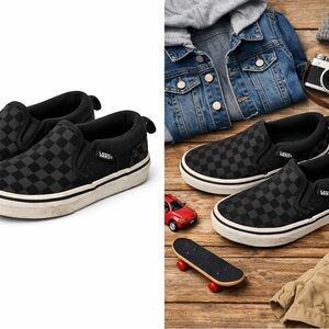 Vans Kids Black and Gray Checkered Sneakers